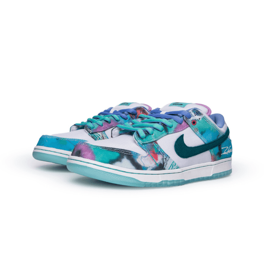 Futura Laboratories x Nike SB Dunk Low White and Geode Teal